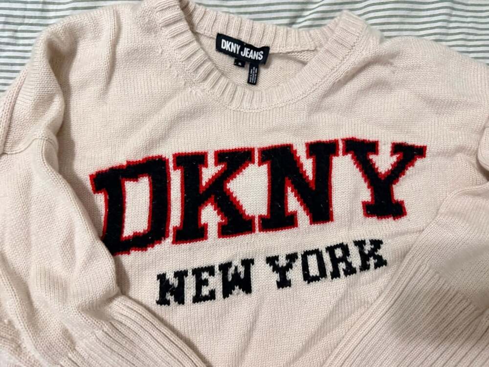 DKNY Jeans Sweater Size XL Beige Logo New York Crewneck